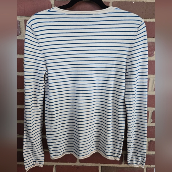 Zara Blue White Striped Knit Top French Coastal Chic Boho Anthropologie Style L - Picture 5 of 6